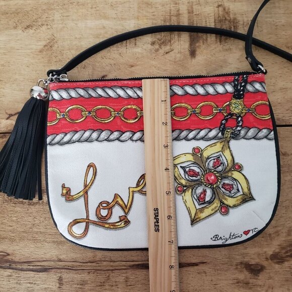 Brighton Love Chain Jewels Crossbody Canvas Purse w/ Black Tassel Zipper Pull - Picture 9 of 10